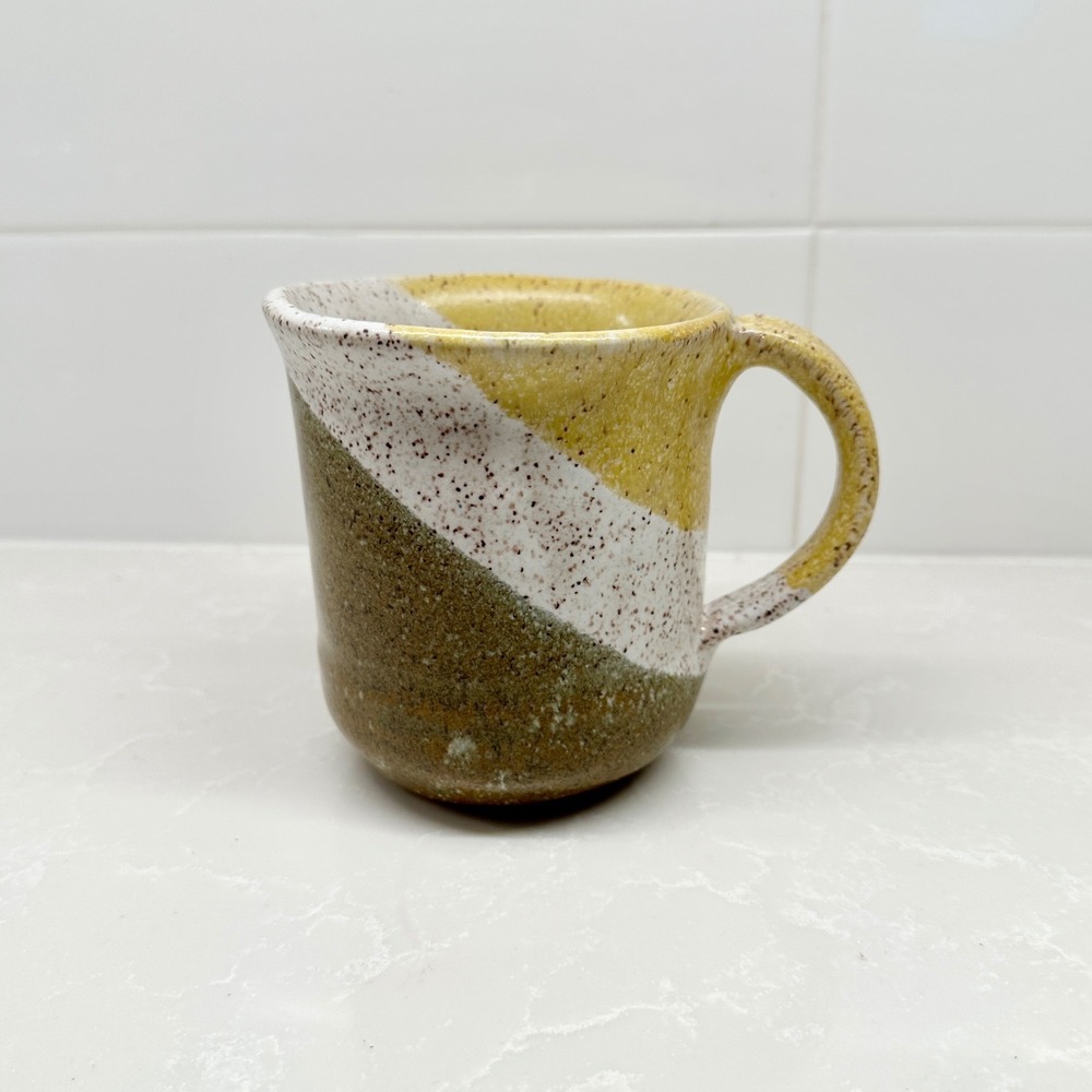 Vintage 1970s Studio Pottery Speckled Stoneware Mug Signed Earth Tone Glaze Cup
